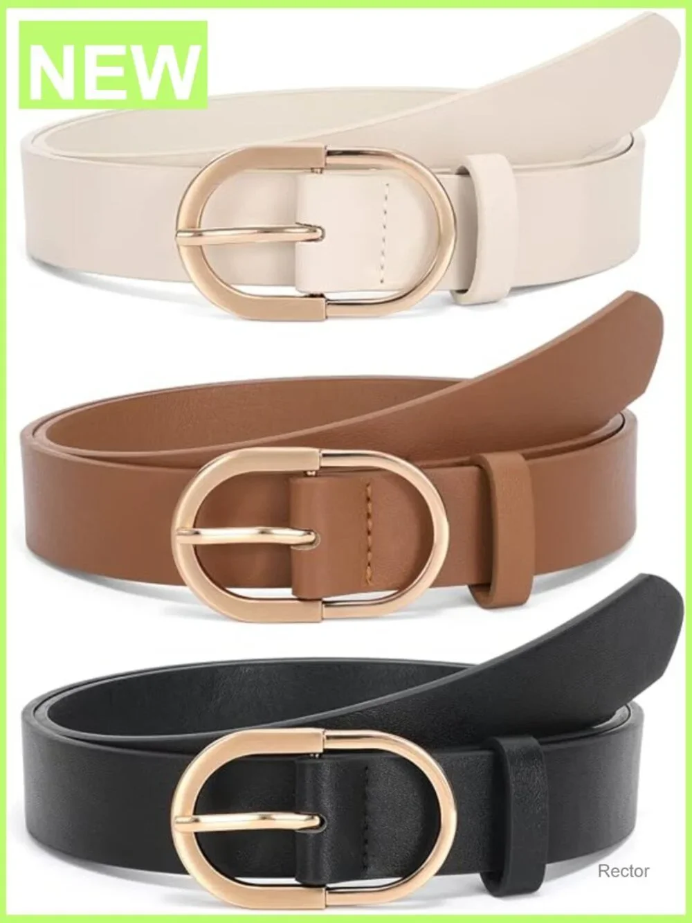 Women's Leather Belt Set with Gold Buckle - 3 Pack, Adjustable